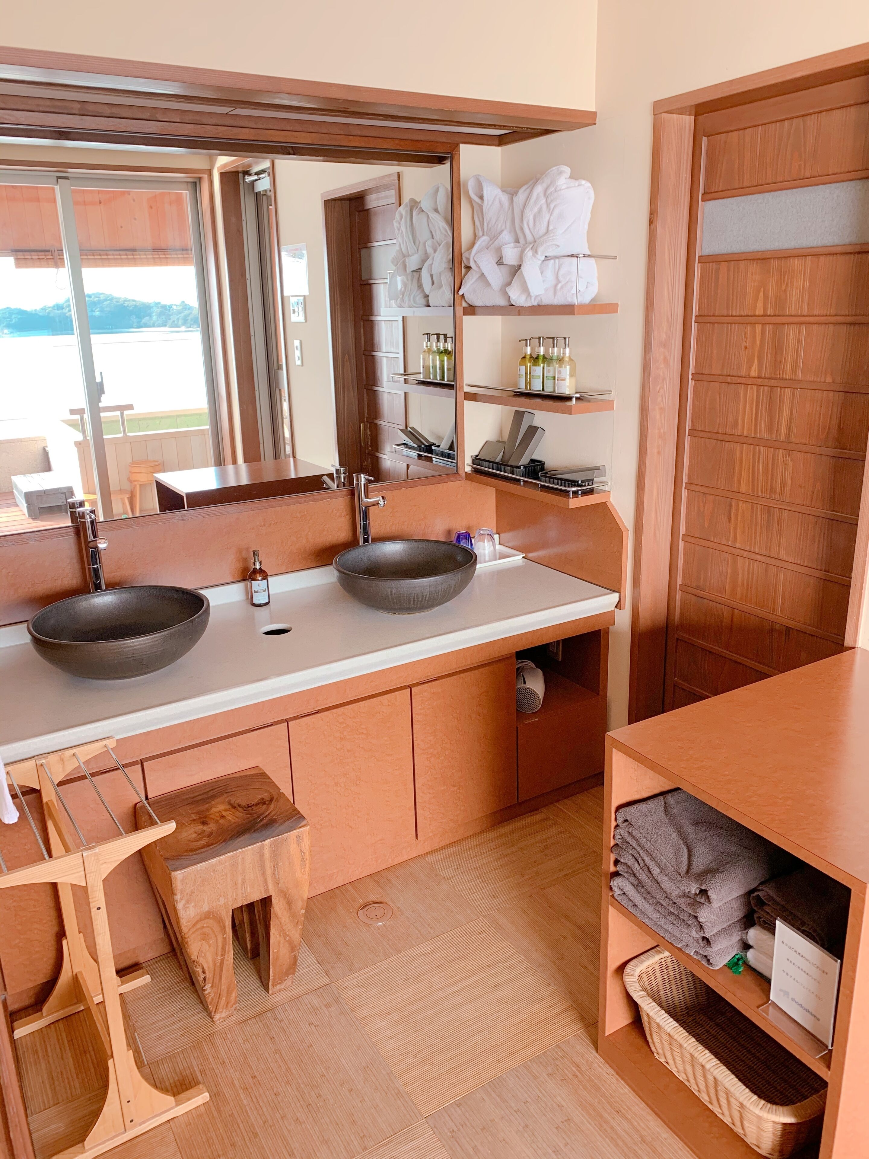 executive room with open air bath, angel road & sea view, typec  | bathroom amenities | separate bathtub and shower, slippers, bidet, towels