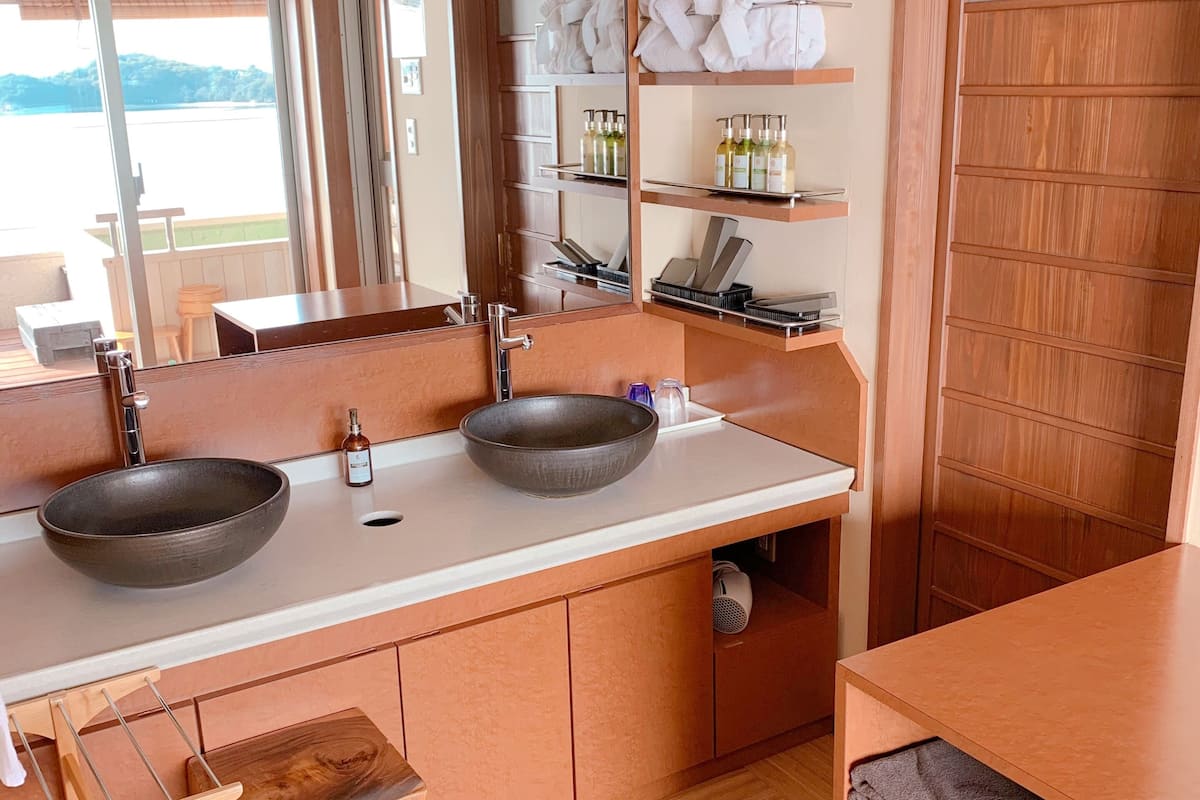 executive room with open air bath, angel road & sea view, typec  | bathroom amenities | separate bathtub and shower, slippers, bidet, towels