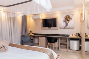 Lakens van Egyptisch katoen, een minibar met enkele gratis items
