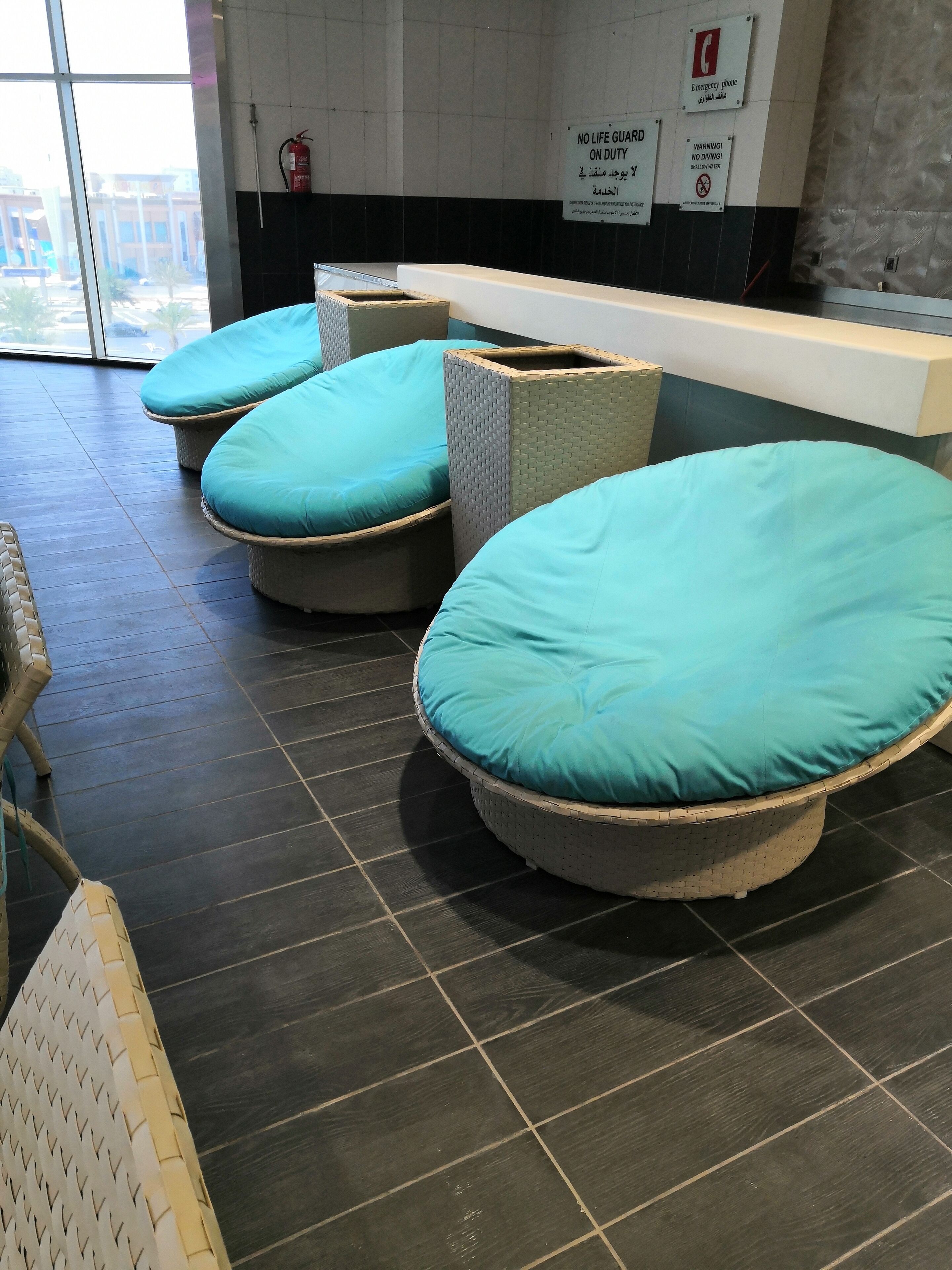 indoor pool, pool loungers