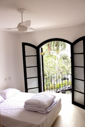 Individually decorated, blackout curtains, iron/ironing board