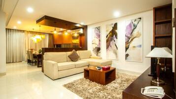 Three-Bedroom House with Private Pool | Living area | LED TV, DVD player