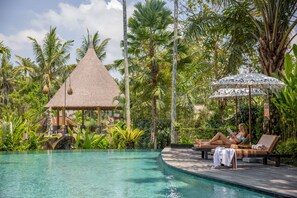 Outdoor pool, open 7:00 AM to 6:00 PM, pool umbrellas, pool loungers - The Sankara Resort & Spa (Ubud)