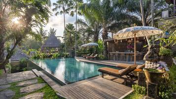 Outdoor pool, open 7:00 AM to 6:00 PM, pool umbrellas, pool loungers