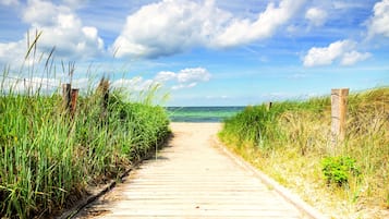 On the beach, beach towels