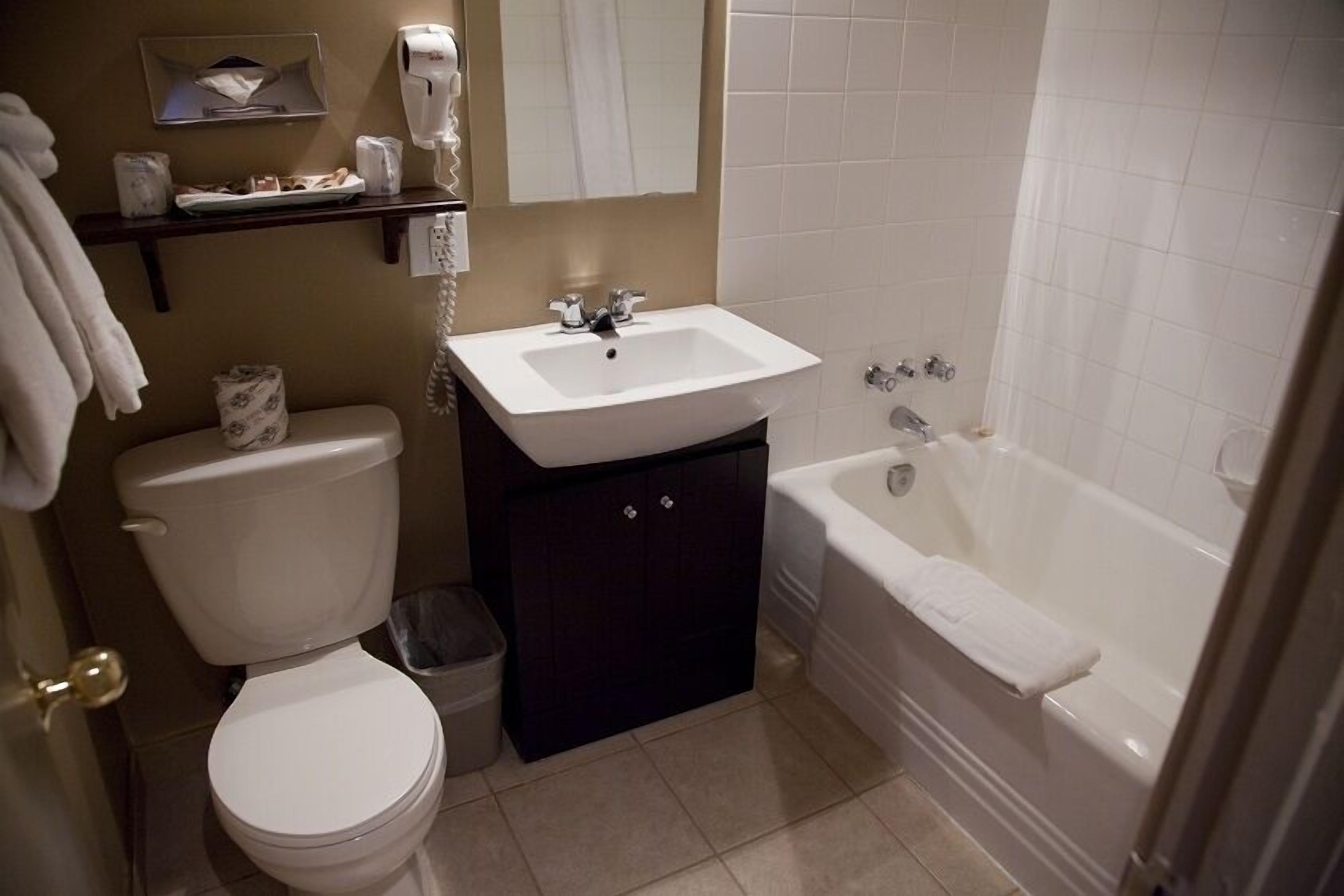 Un bagno con il water, un lavandino e una vasca da bagno.