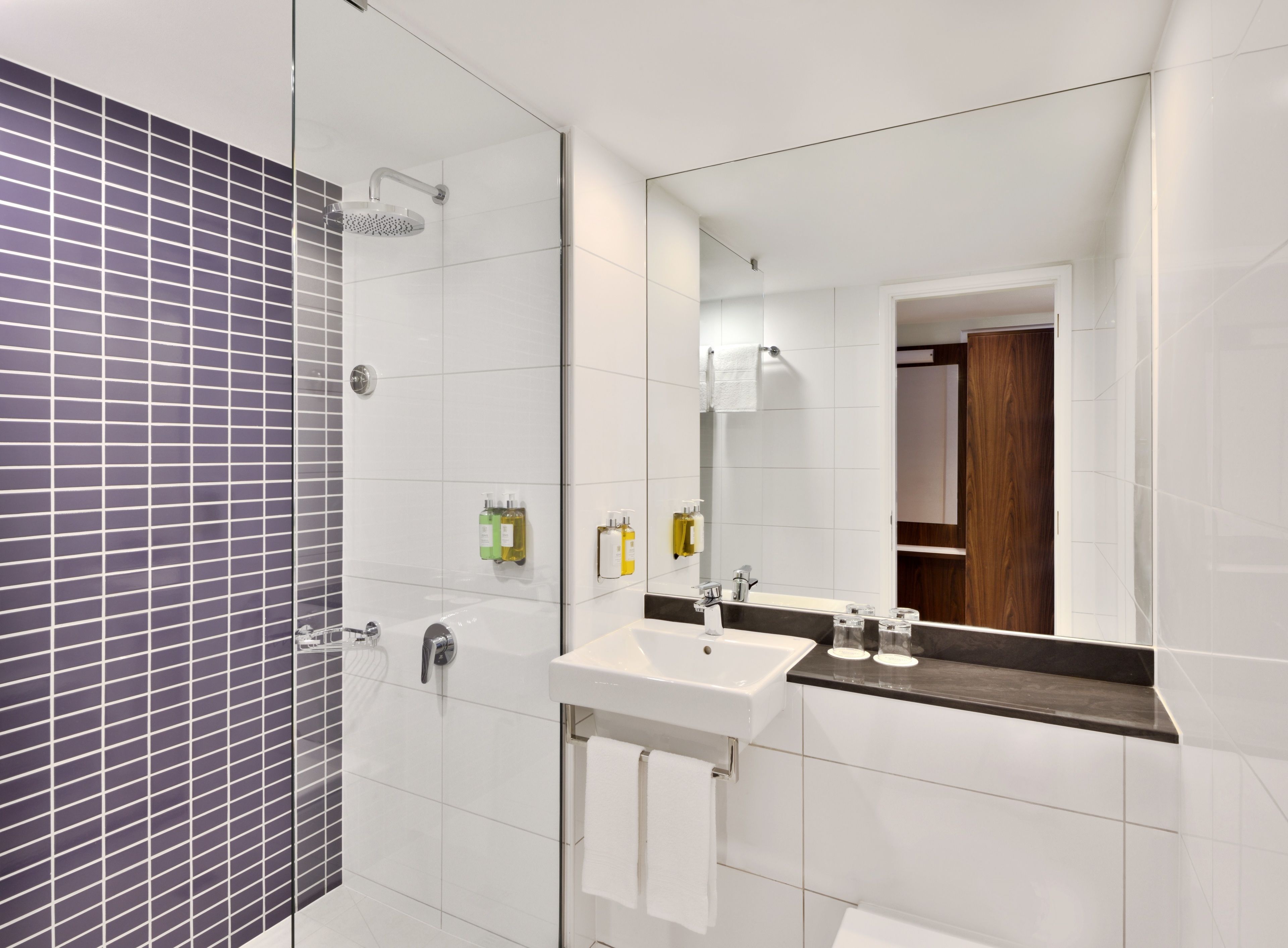 shower, rainfall showerhead, free toiletries, hair dryer