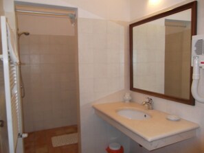 Shower, free toiletries, hair dryer, bidet