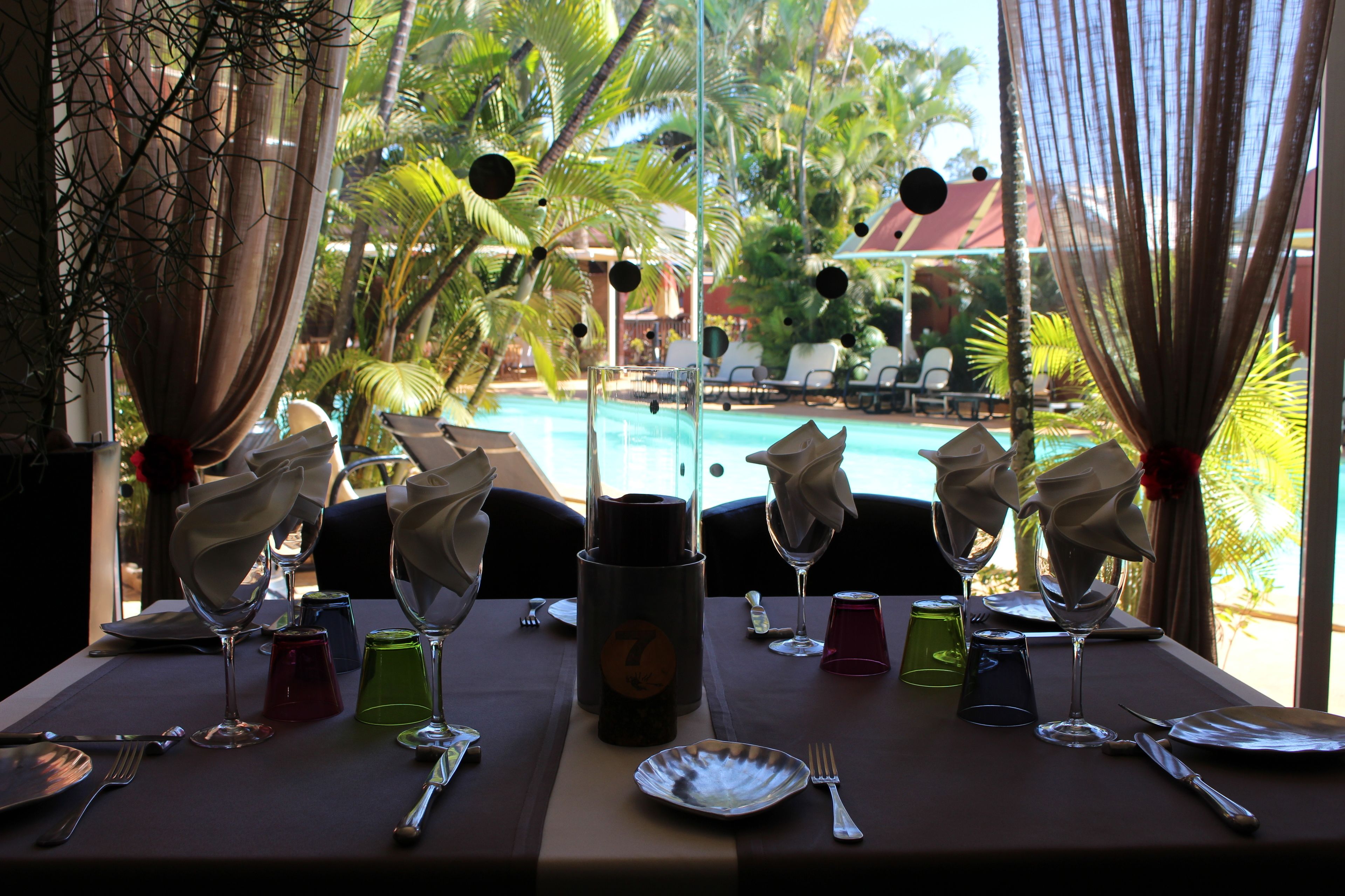 breakfast, lunch, dinner served; fusion cuisine, pool views