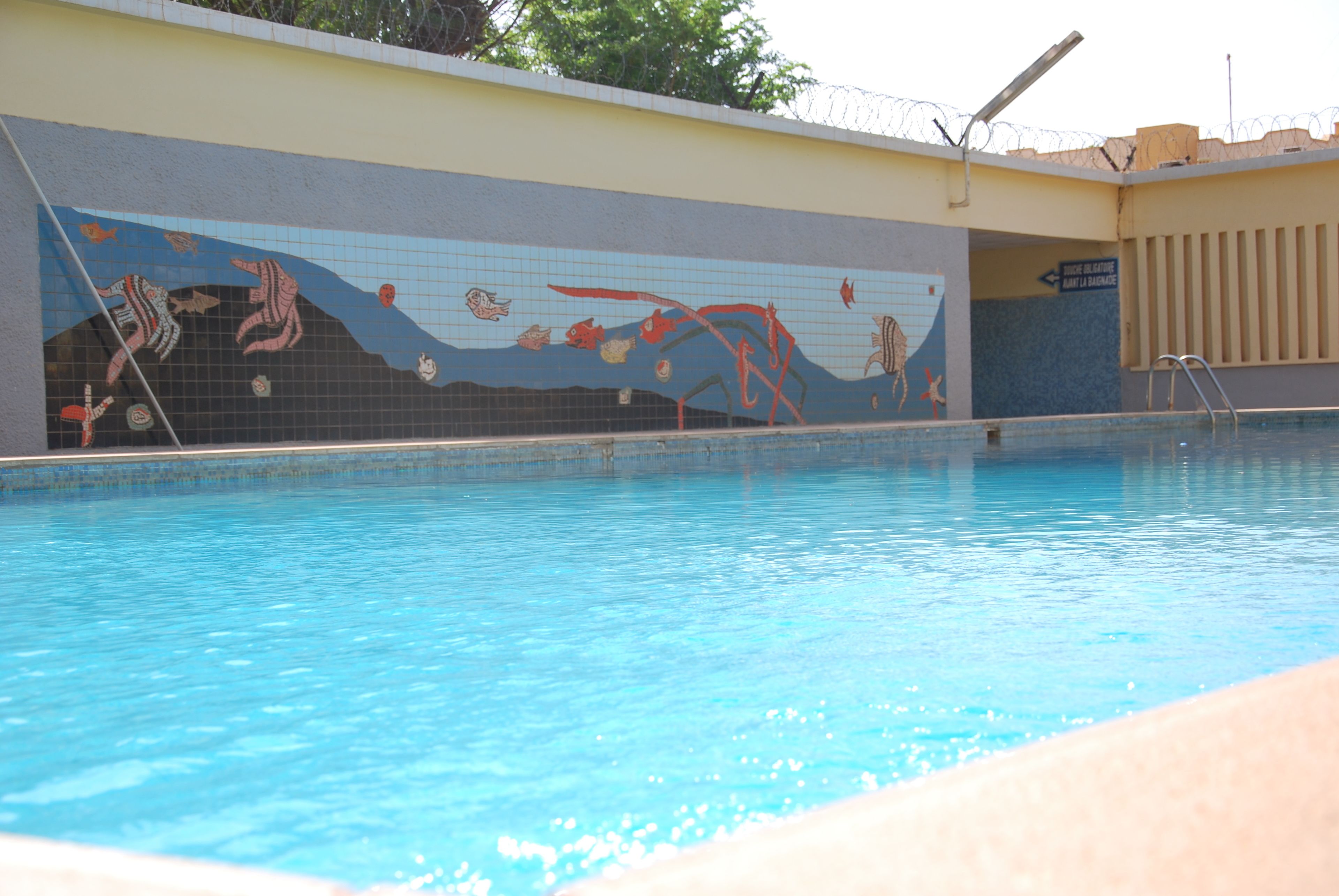 Outdoor pool, pool umbrellas, pool loungers