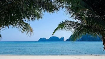 On the beach, white sand, beach bar