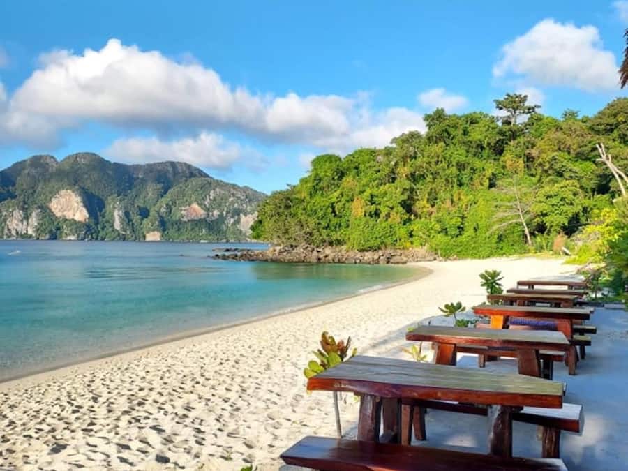 On the beach, white sand