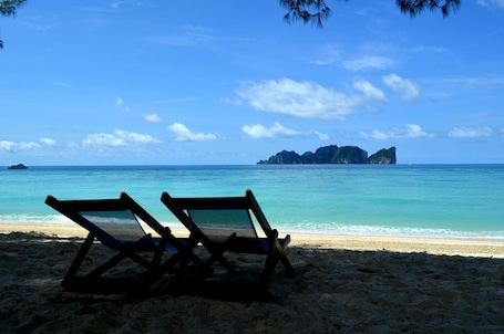 On the beach, white sand