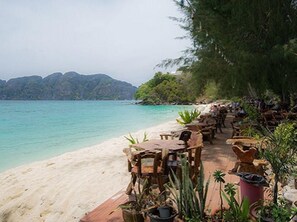 On the beach, white sand