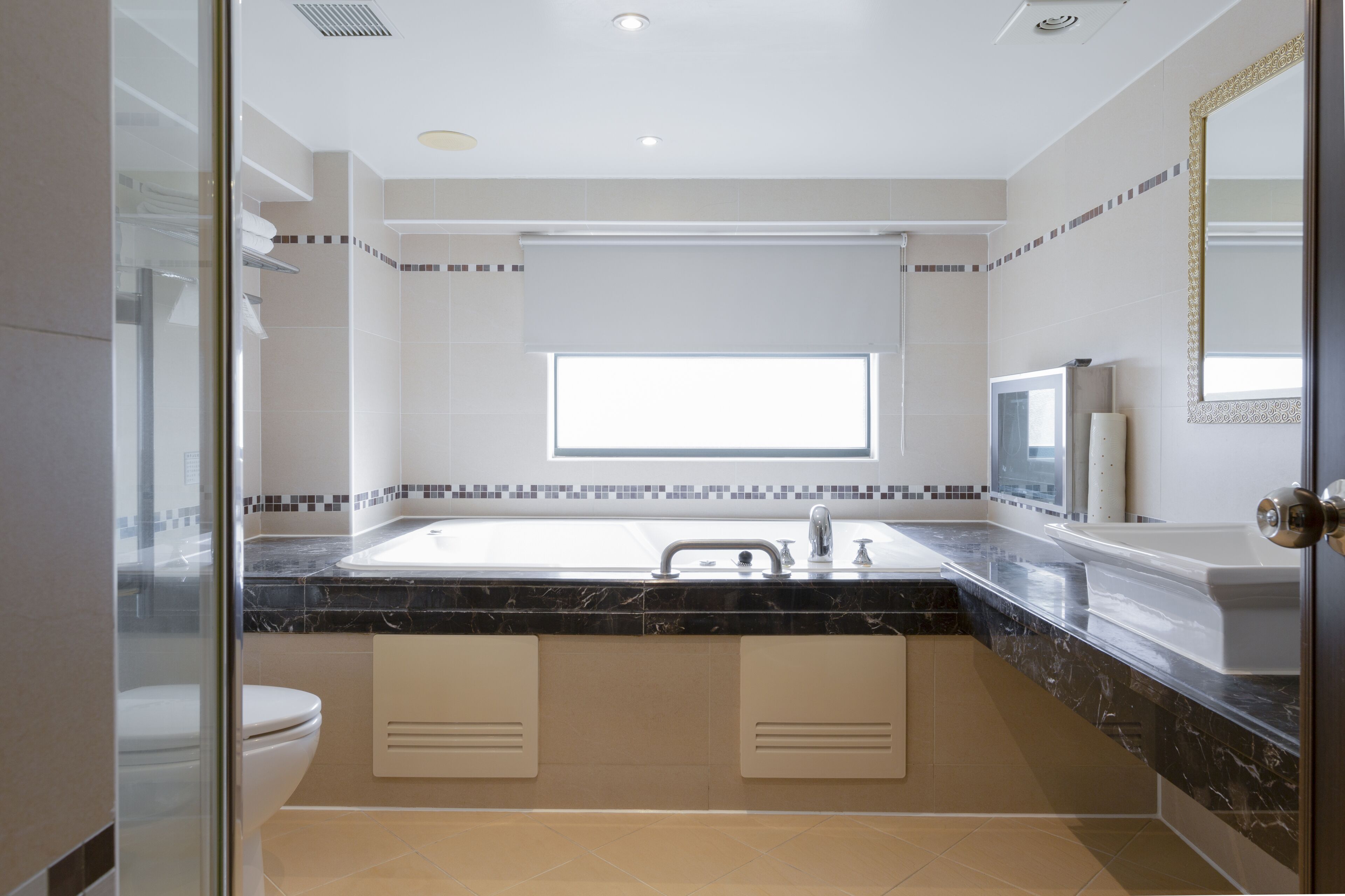 free toiletries, slippers, towels