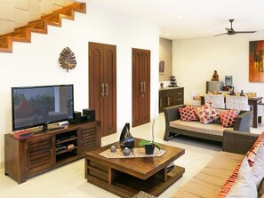 42-inch flat-screen TV with satellite channels, LCD TV