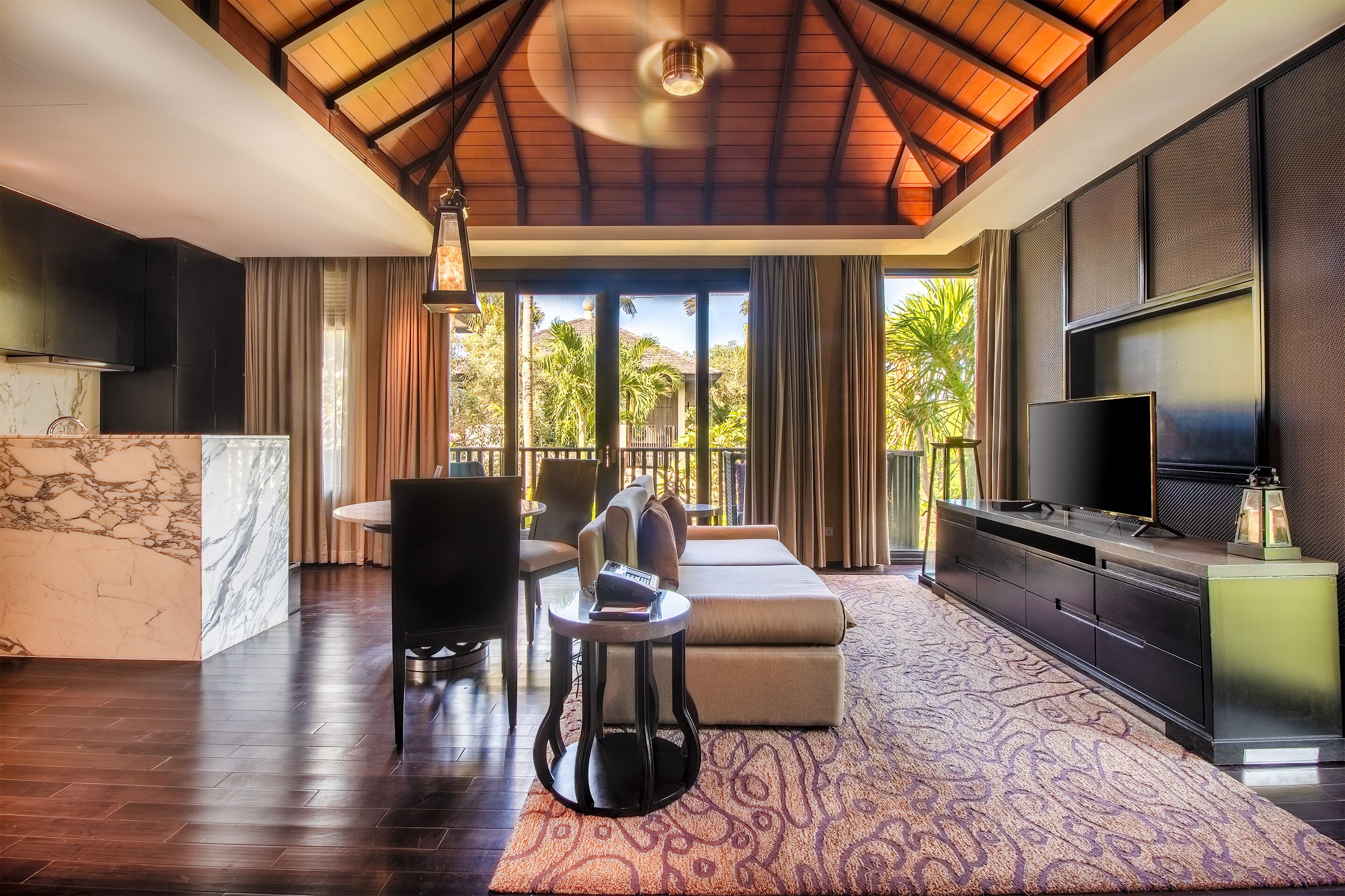 two bedroom pool villa | living area | 42-inch led tv with satellite channels, toys