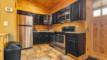 Superior Cabin, 1 King Bed, Hot Tub, Lake View | Private kitchen | Full-size fridge, microwave, coffee/tea maker, toaster