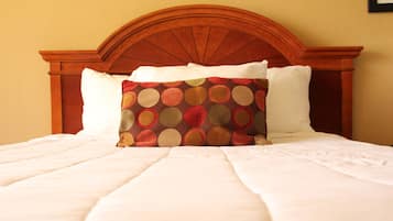 Premium bedding, pillow-top beds, desk, blackout curtains