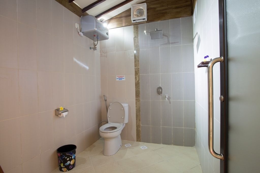 shower, free toiletries, hair dryer, slippers