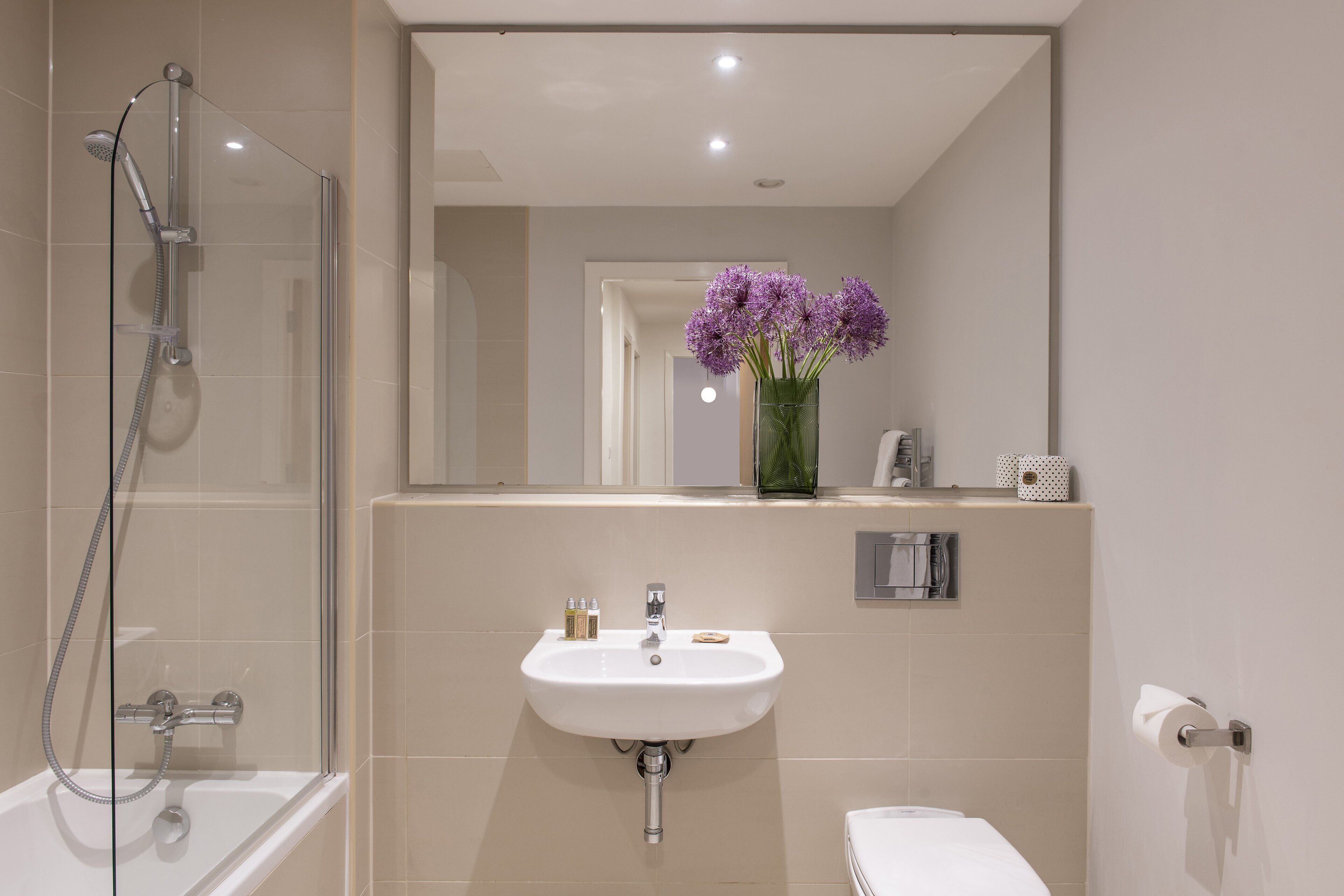 Gratis toiletartikelen, een haardroger, handdoeken, zeep