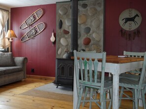 Cabin, 1 Bedroom (Aspen) | Living area | Fireplace