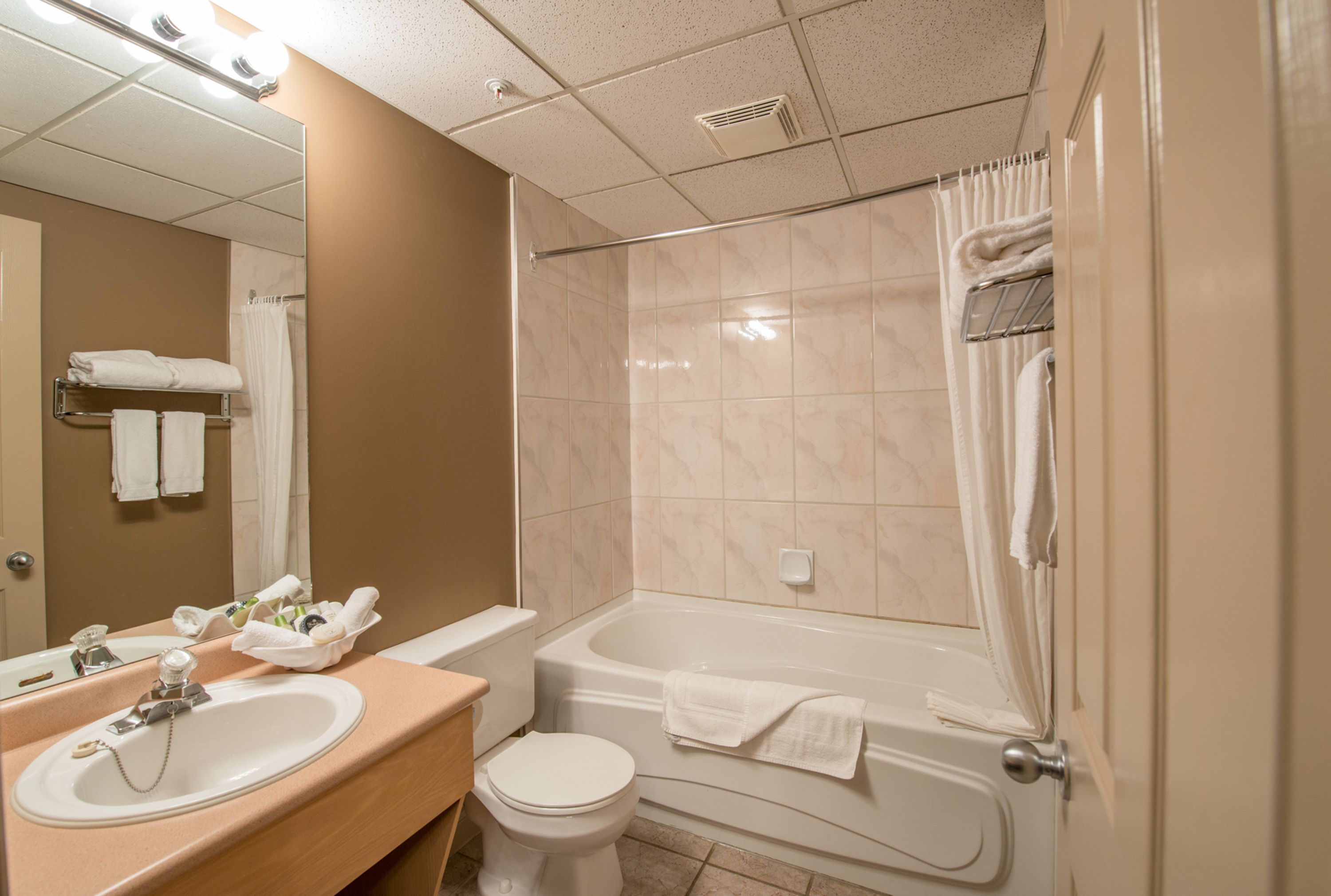 Un baño con lavamanos, inodoro y bañera.