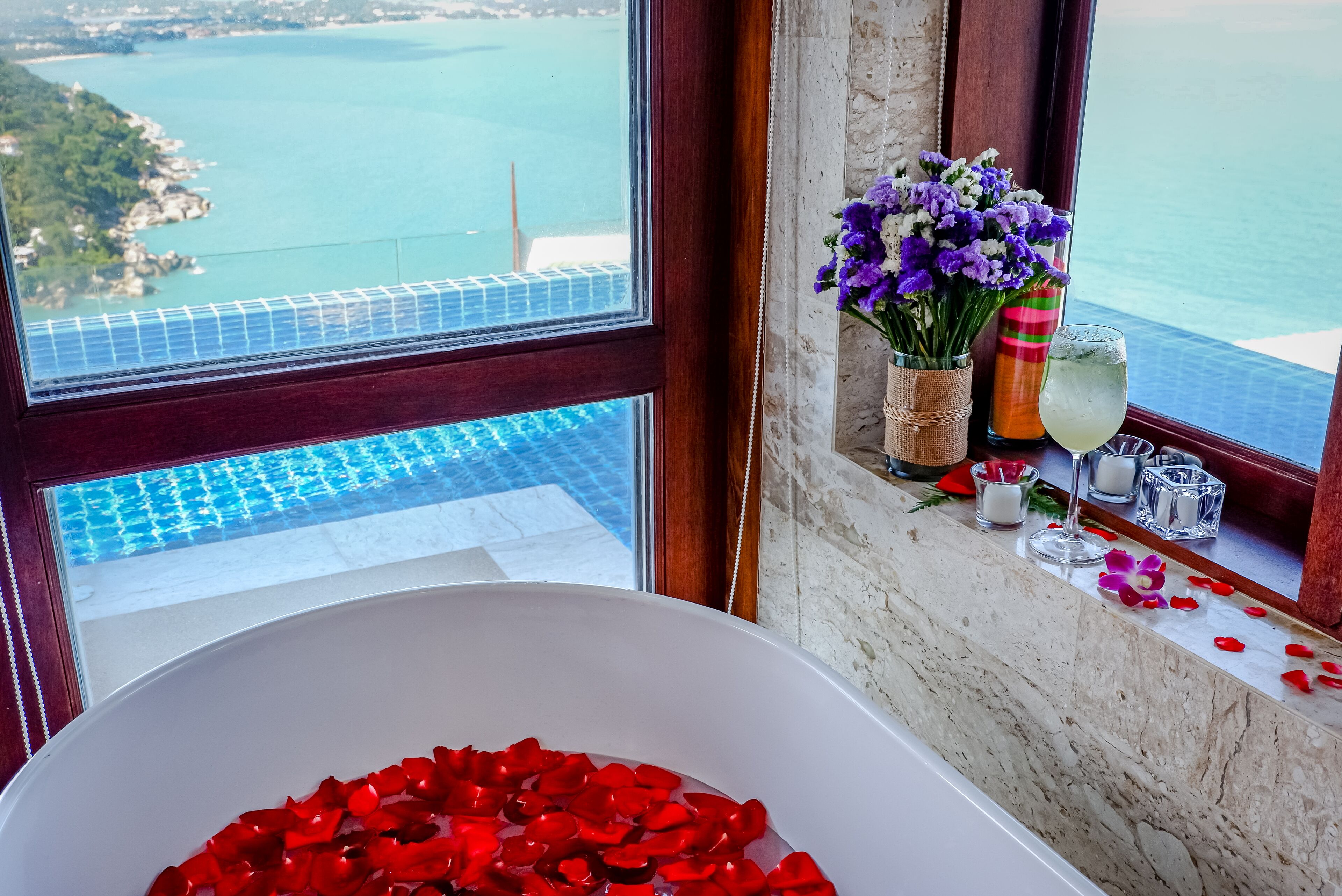 2 bedroom grand pool villa | bathroom | designer toiletries, hair dryer, bathrobes, slippers