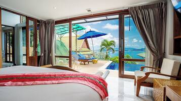 2 Bedrooms Ocean View Pool Villa | Ropa de cama de alta calidad, minibar, caja fuerte y escritorio