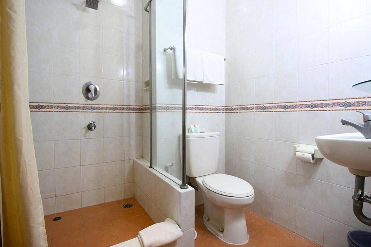 shower, rainfall showerhead, free toiletries, towels