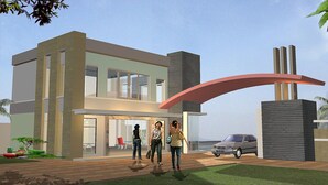 A modern two-story house with a large glass entrance, a car parked in the driveway, and a landscaped garden area. - Hotel Kings Kudus (Kudus)