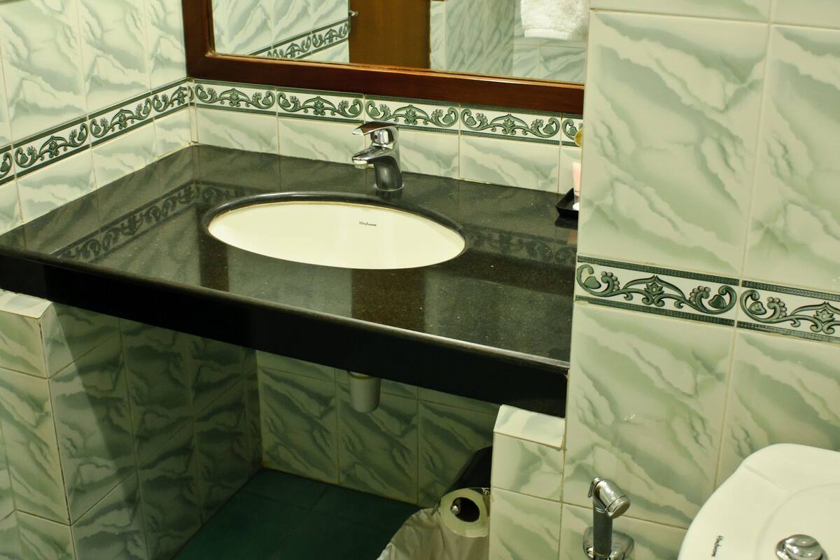 deluxe double room | bathroom | shower, free toiletries, hair dryer, slippers