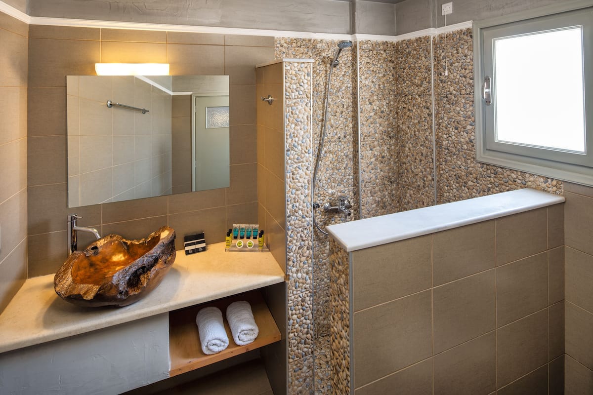 shower, designer toiletries, hair dryer, bathrobes