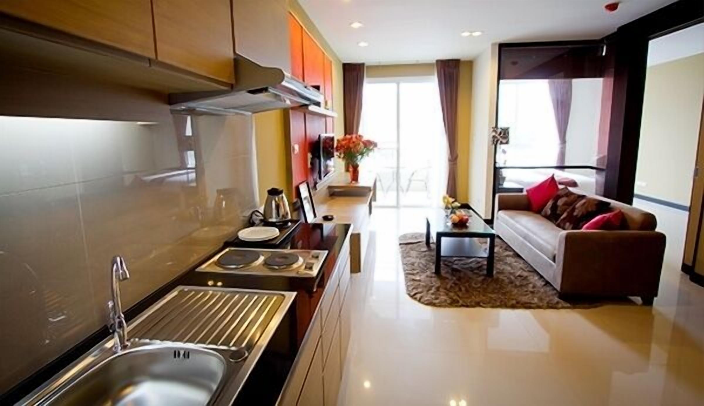 fridge, microwave, electric kettle