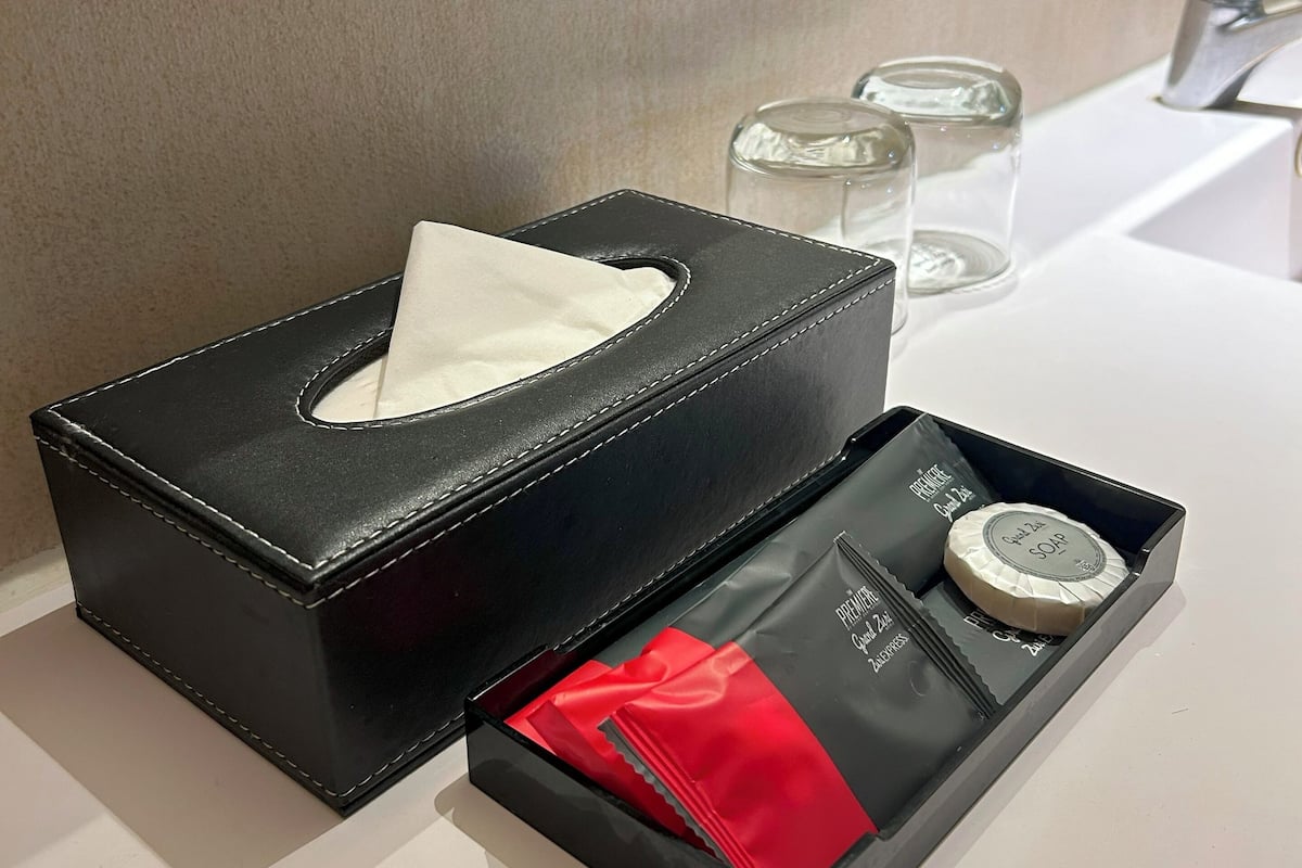 free toiletries, hair dryer, bathrobes, slippers