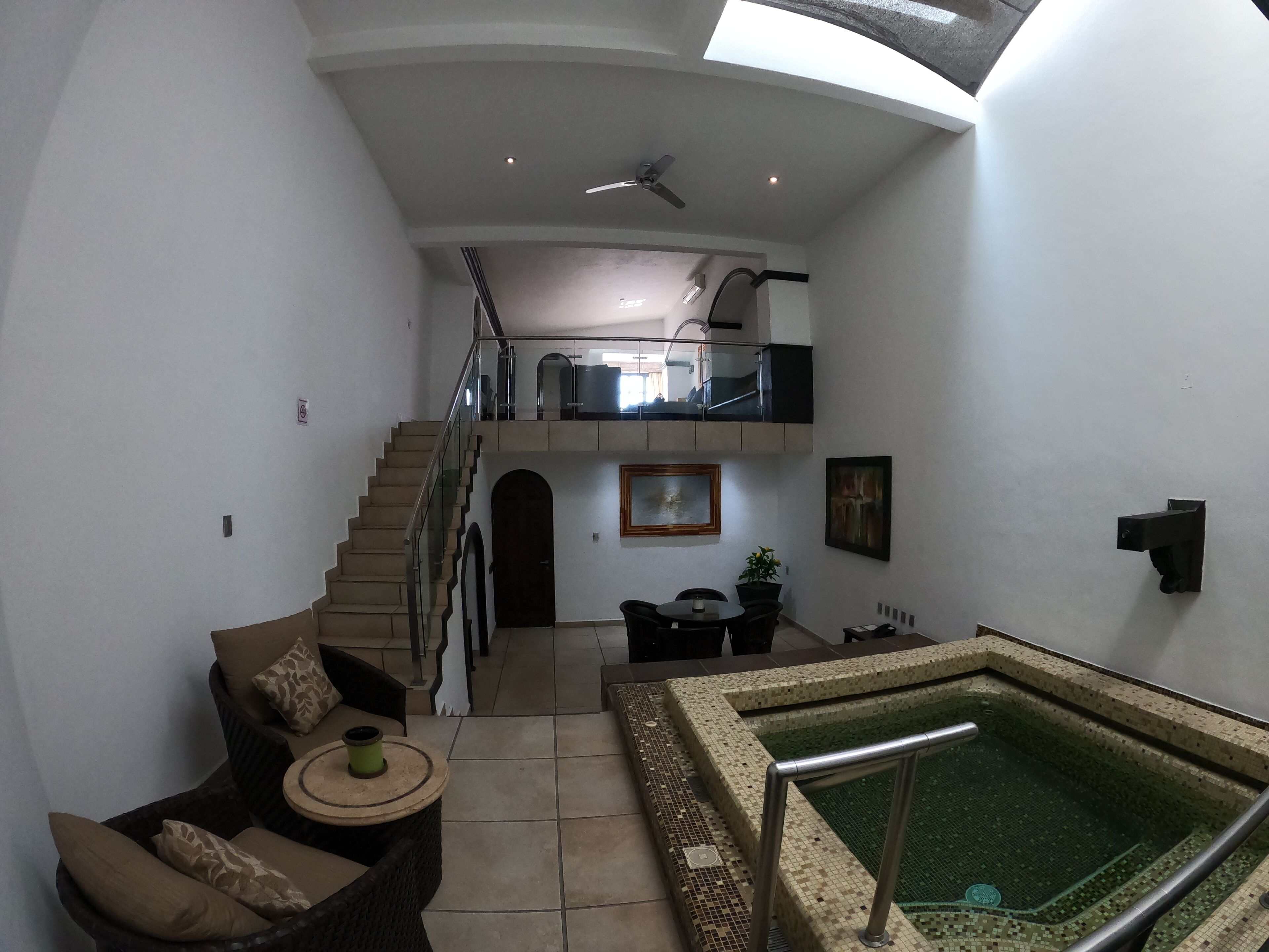 master suite | bathroom | shower, rainfall showerhead, hair dryer, towels