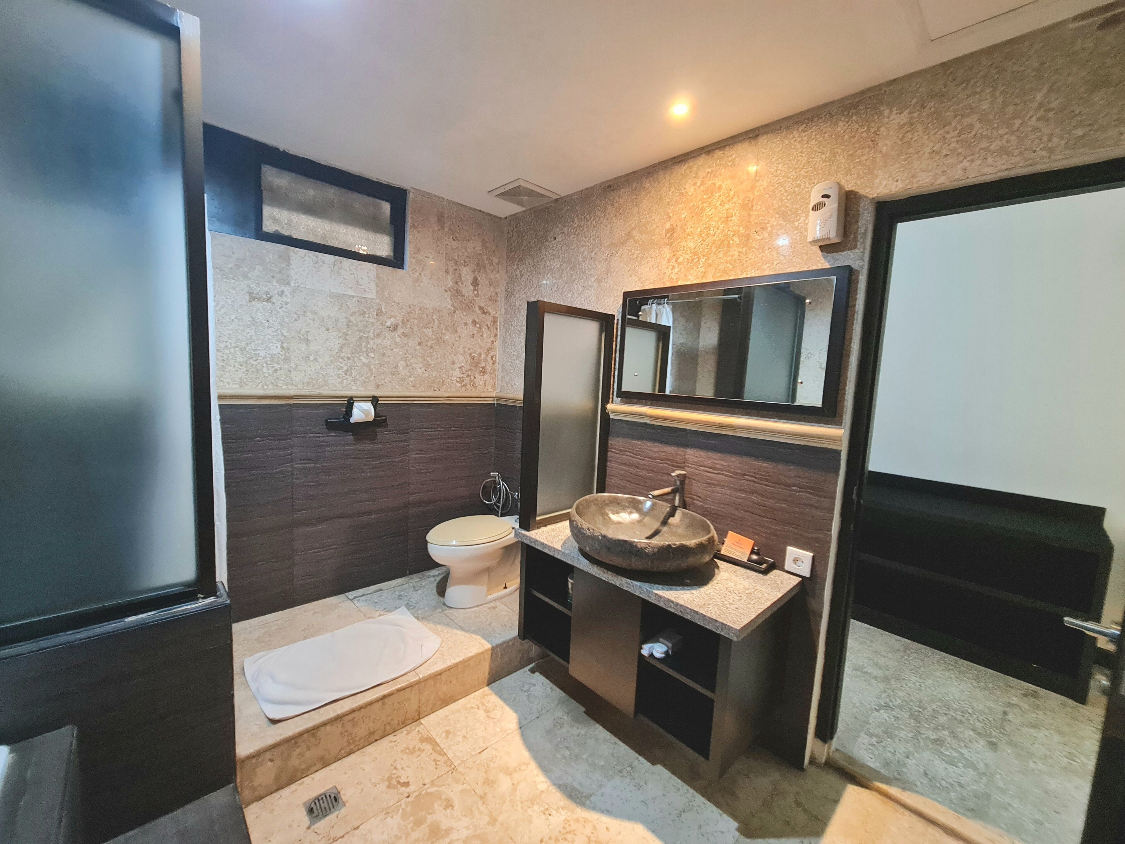 free toiletries, hair dryer, slippers, towels