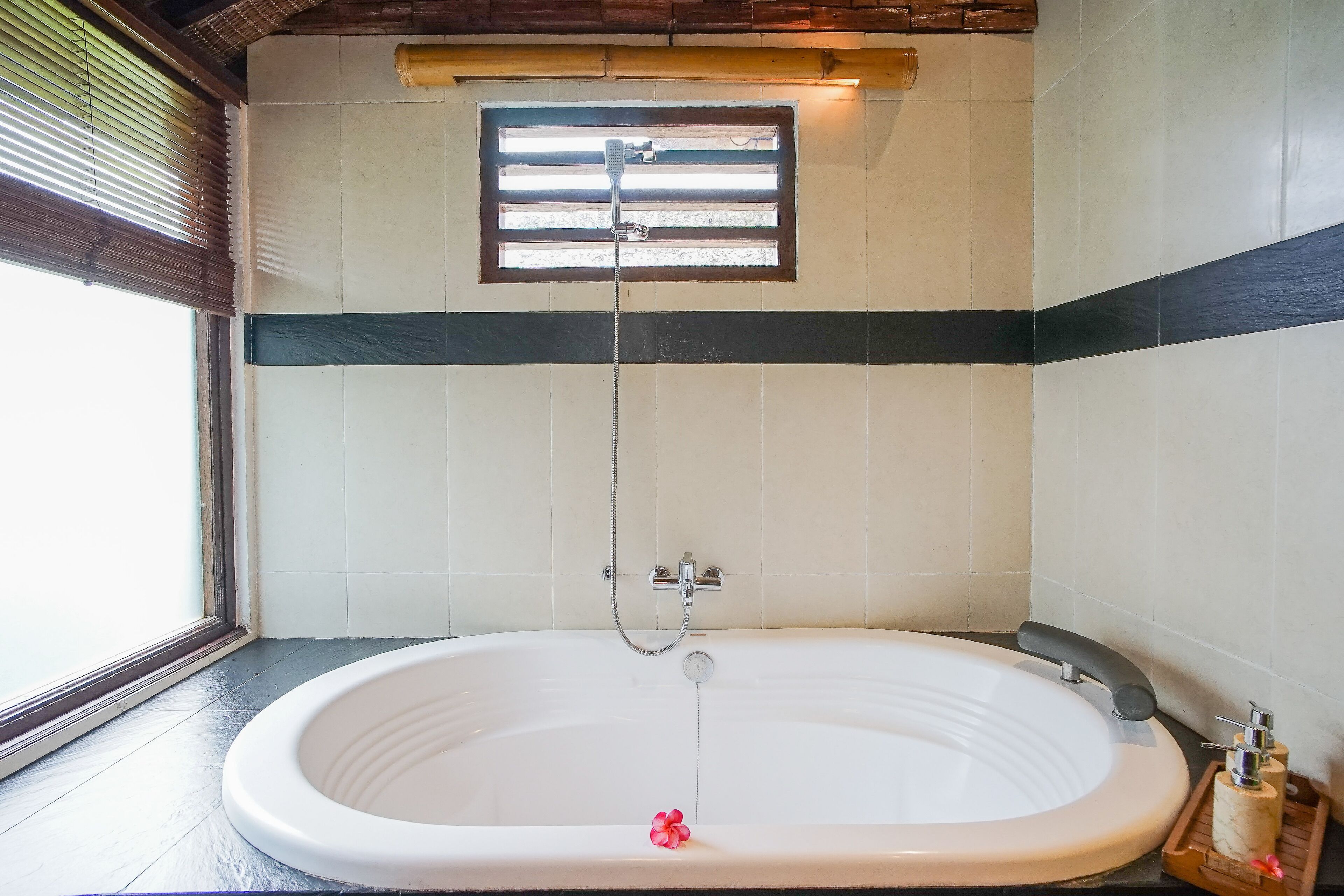 family bungalow | bathroom | bathtub, deep-soaking bathtub, hair dryer, slippers