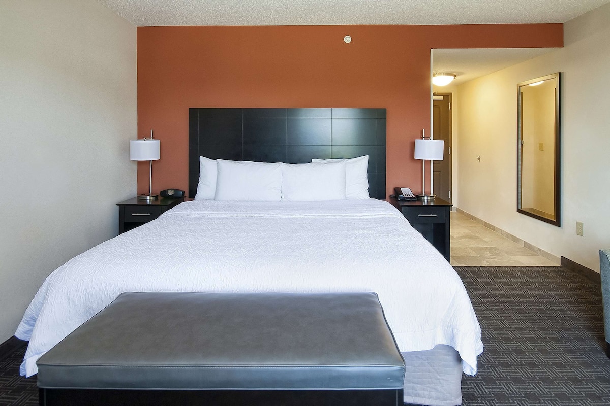 Hypo-allergenic bedding, down comforters, desk, laptop workspace