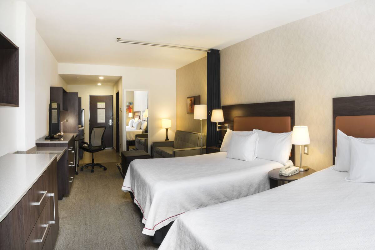 Studio, 2 Queen Beds, Non Smoking | In-room safe, desk, laptop workspace, blackout drapes