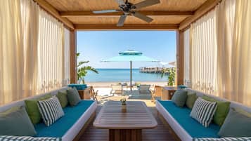 Private beach, white sand, beach cabanas, sun loungers