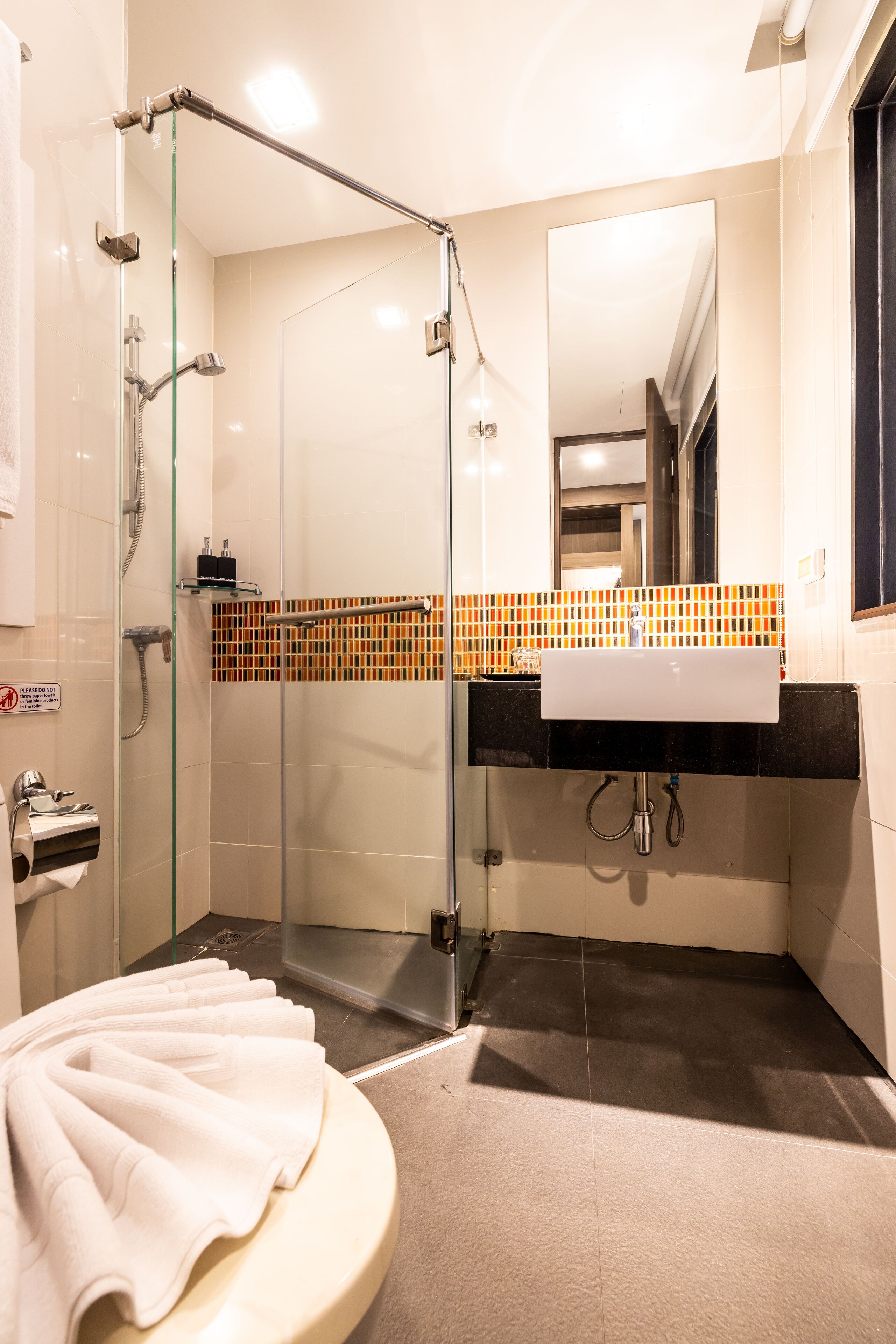 shower, free toiletries, hair dryer, towels