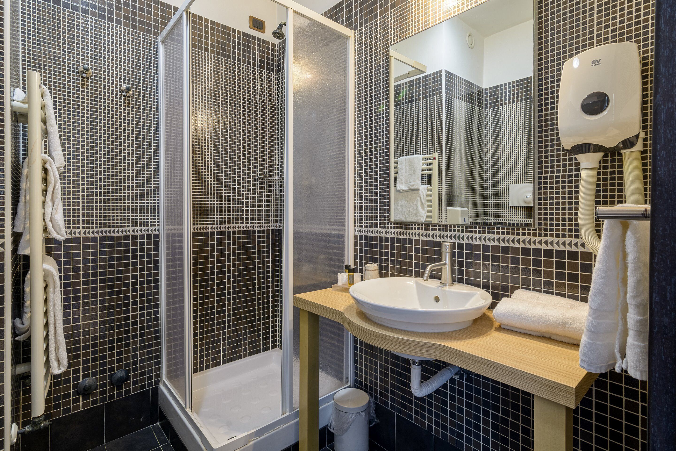 shower, free toiletries, hair dryer, bathrobes