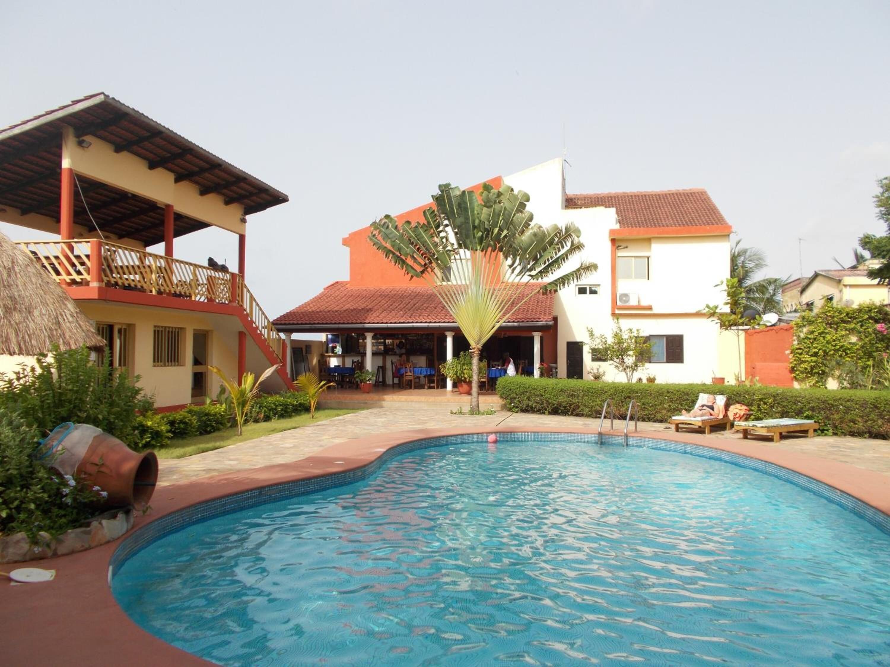 Outdoor pool, pool loungers