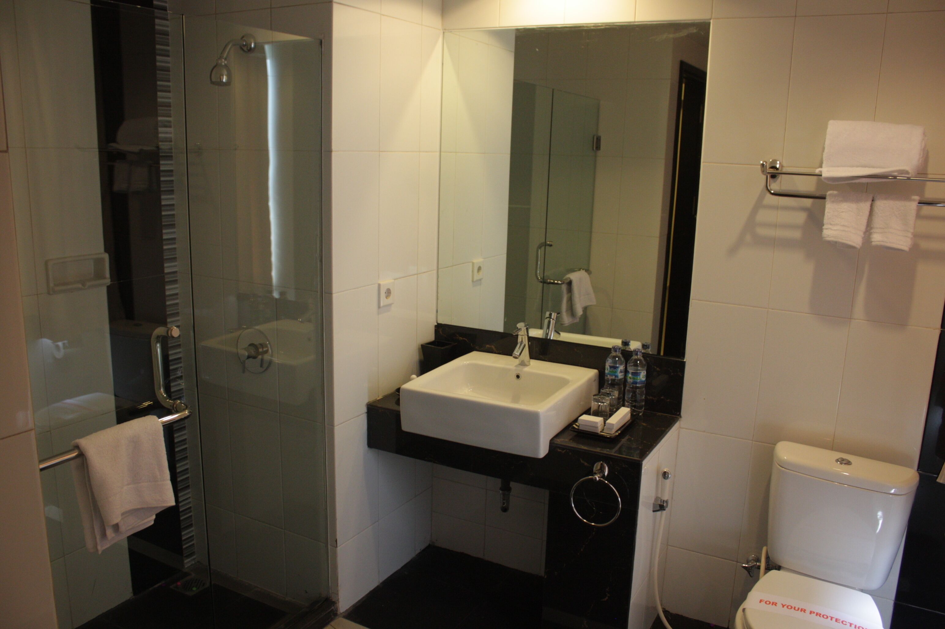 Shower, free toiletries, hair dryer, slippers