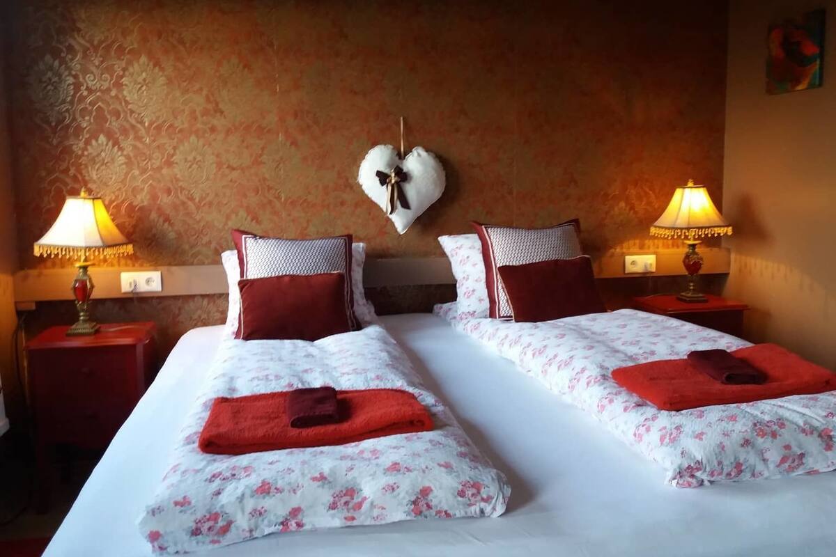 Chambre Double, 1 très grand lit, salle de bains commune