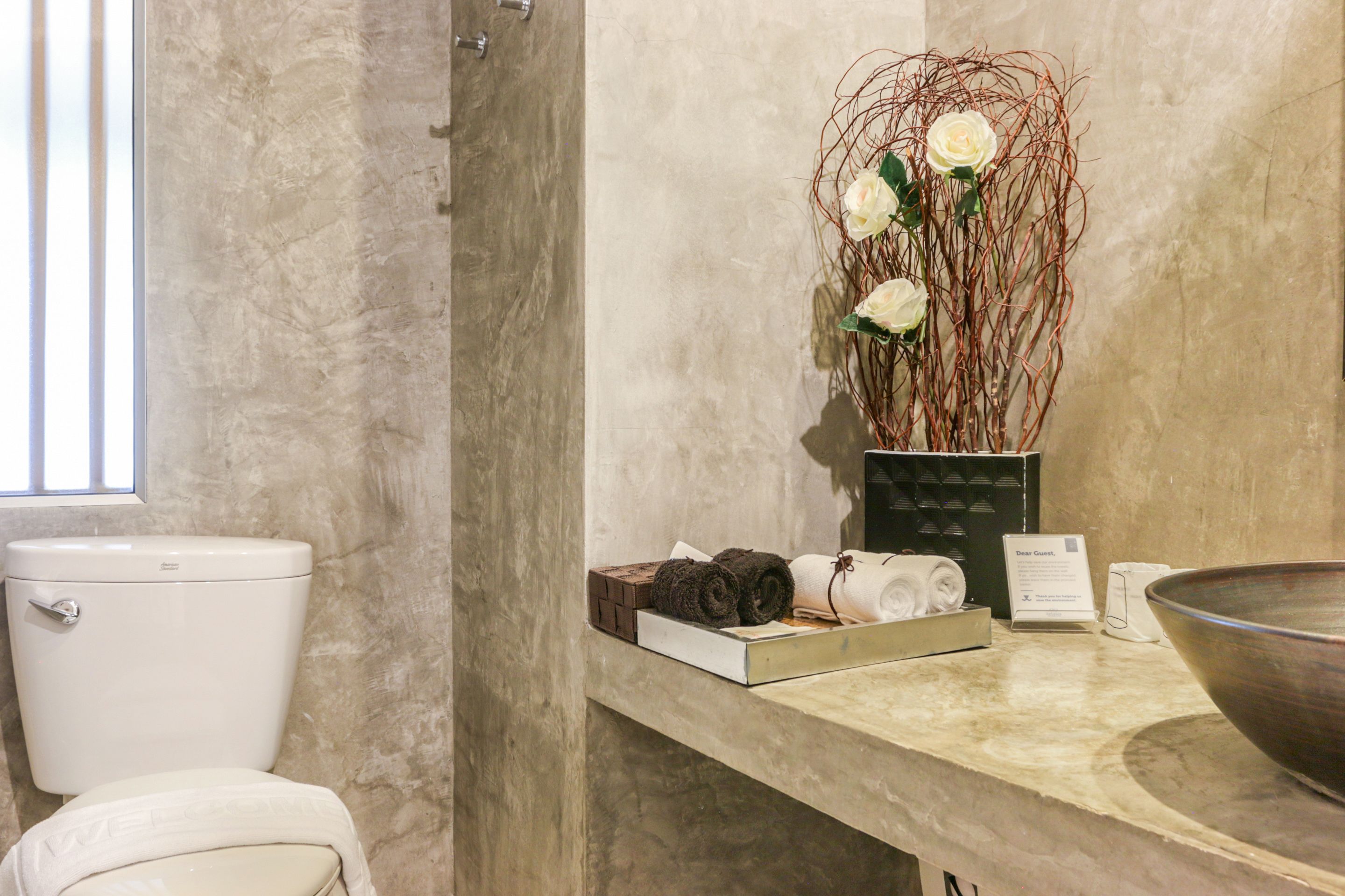 shower, slippers, towels, soap