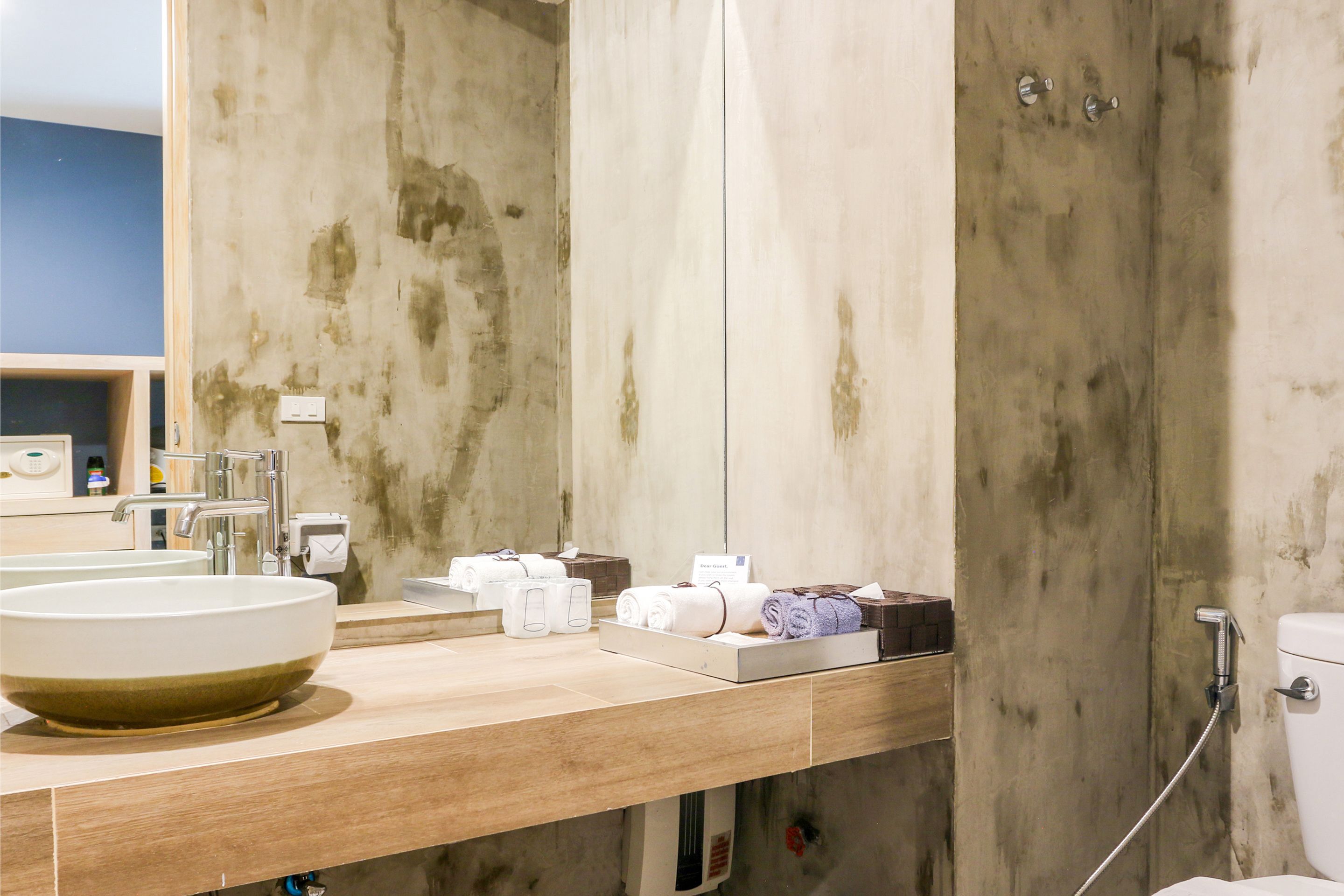 shower, slippers, towels, soap