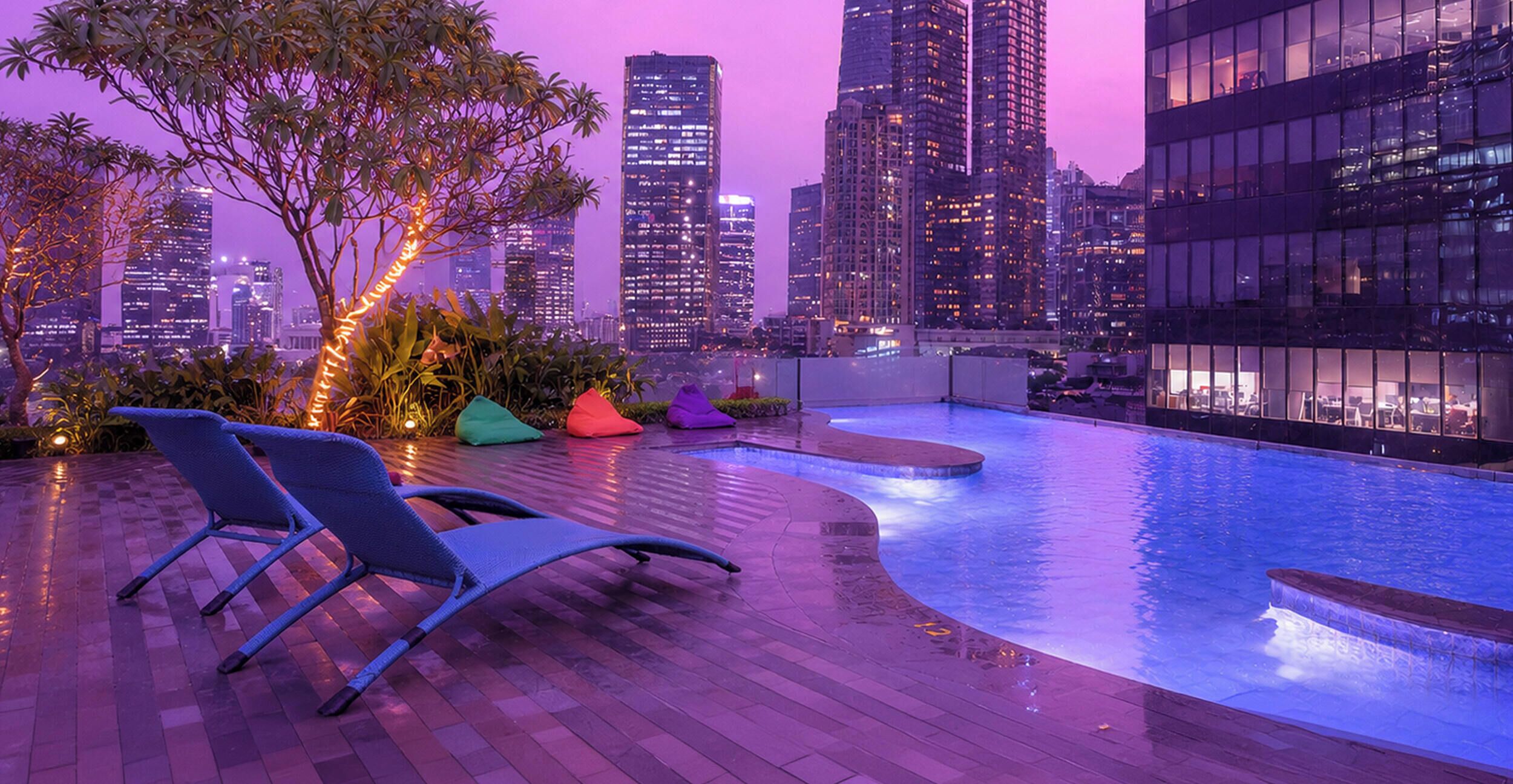 Outdoor pool, sun loungers