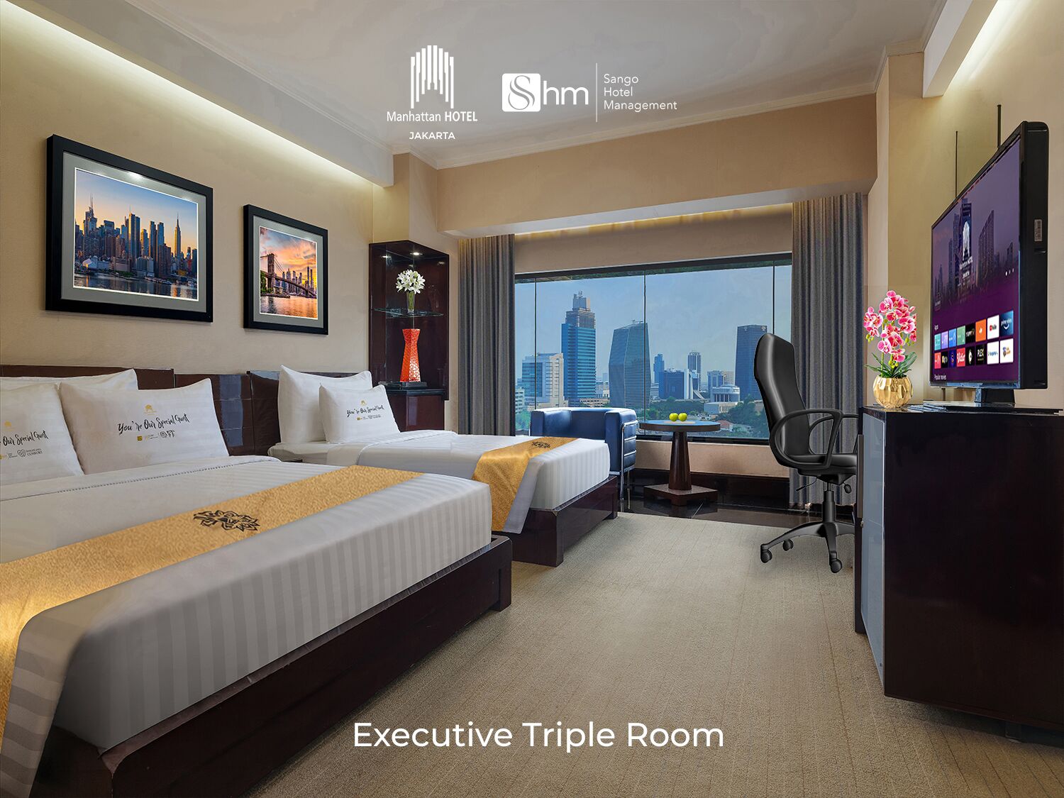 Chambre exécutive (Triple for 3 Pax) | Minibar, coffre-fort, bureau, fer et planche à repasser